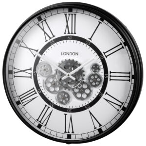 antike Wanduhr London aus Metall mit sichtbaren ...
