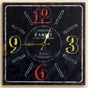 Nostalgische Wanduhr mit farbigen Ziffern, 40×40 cm