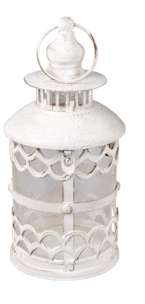Deko-Laterne aus Metall Lampe Stahllaterne Vintage Antik orientalisches Windlicht italienische Gartenlaterne Kerzenhalter weiß 15x15x40cm